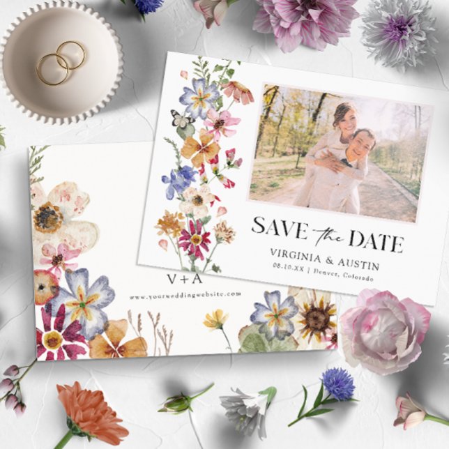 Reserve A Data Floral Colorida (Colorful Wildflower Wedding Save The Date by Painted Paperie)