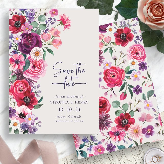 Reserve A Data Floral Colorida (Colorful Watercolor Floral Save The Date Card by Painted Paperie
)