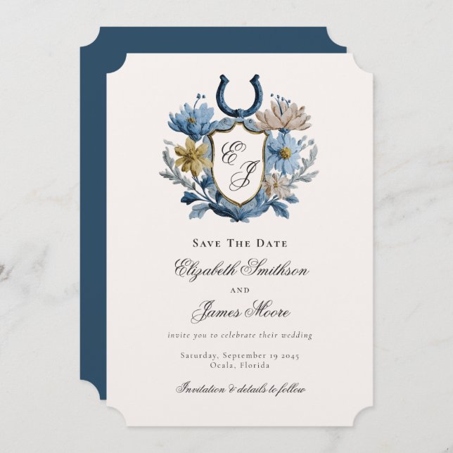 Reserve A Data Floral Crest Equestrian Horseshoe Monogram  (Frente/Verso)