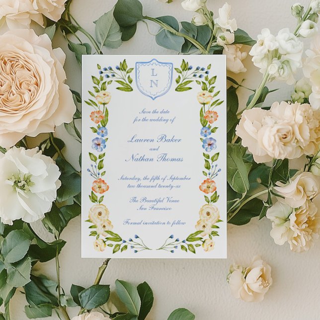Reserve A Data Floral Crest Frame Wedding (Criador carregado)