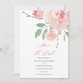 Reserve A Data Floral de Aquarela Rosa-Esbranquiçada Elegante