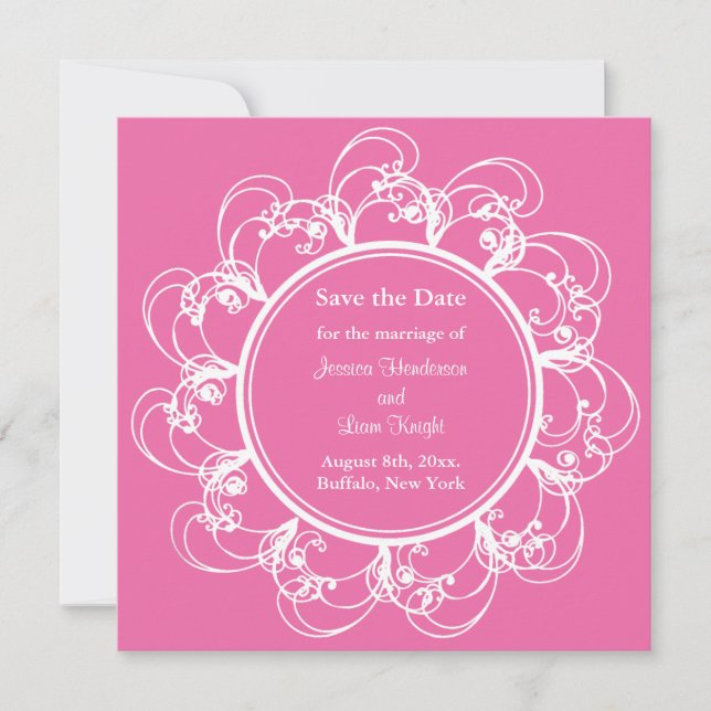 Reserve A Data Floral do Rico Fuchsia Salvar a Data (Frente)