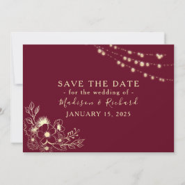 Reserve A Data Floral Dourado Burgundy Salve a placa de data