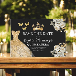 Reserve A Data Floral Dourado Salve a Data Aniversário Quinceaner