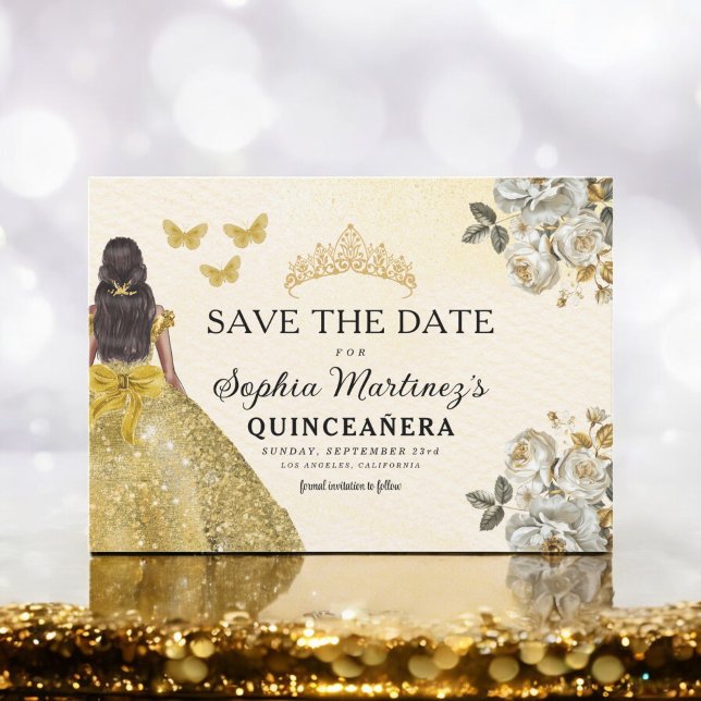 Reserve A Data Floral Dourado Salve a Data Aniversário Quinceaner (Criador carregado)