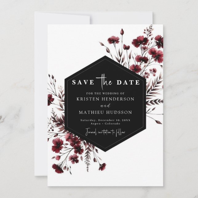 Reserve A Data Floral Elegant Burgundy Wedding (Frente)