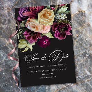 Reserve A Data Floral Escuro Sombrio Burgundy Preto Romântico
