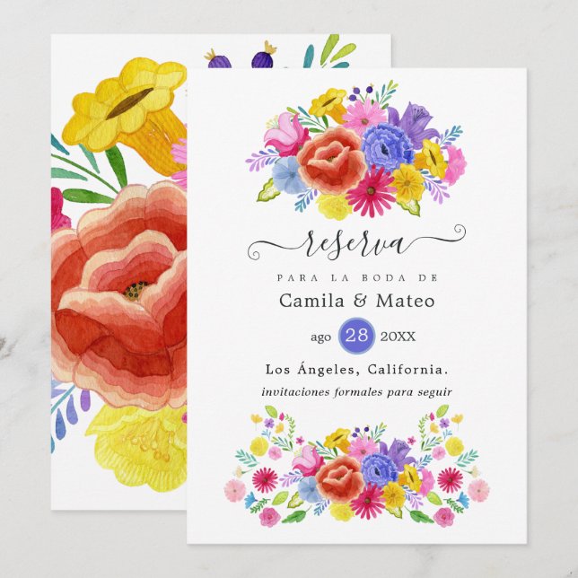 Reserve A Data Floral Espanhol Fiesta Wedding (Frente/Verso)
