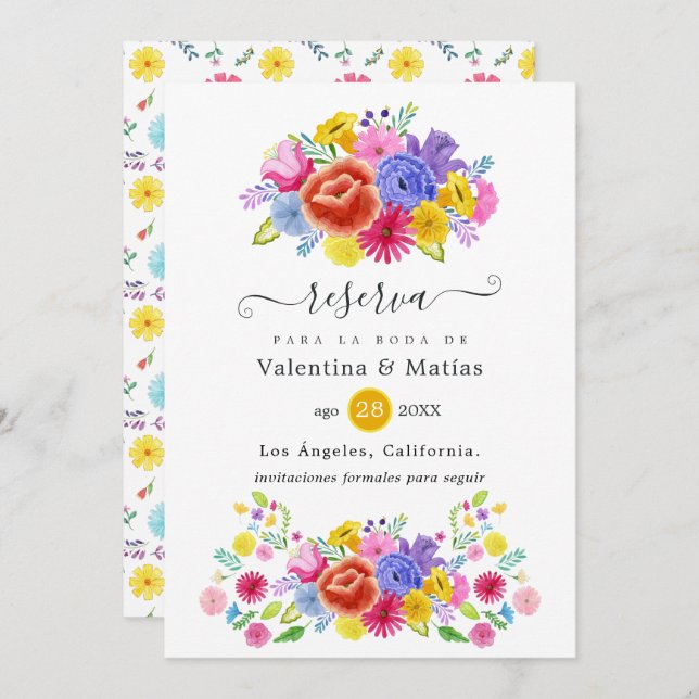 Reserve A Data Floral Espanhol Fiesta Wedding (Frente/Verso)