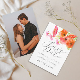 Reserve A Data Floral Foto Casamento Aquarela Vibrante Moderna