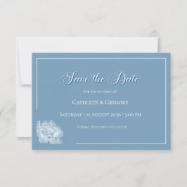 Reserve A Data Floral Line Art Dusty Blue White Wedding