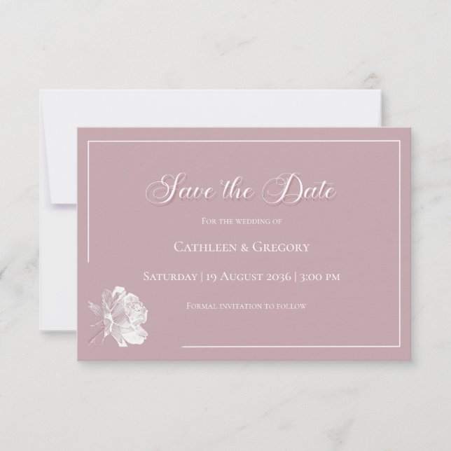 Reserve A Data Floral Line Art Dusty Rose White Wedding (Frente)