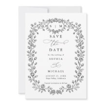 Floral Line Art Save The Date Invitation