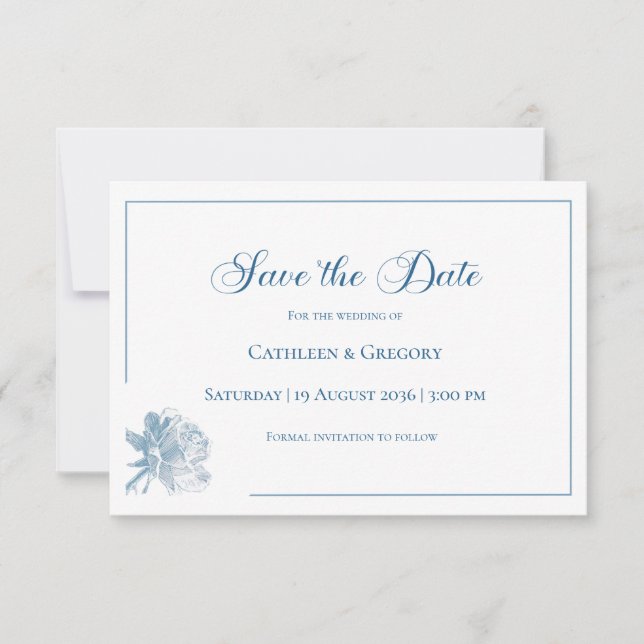 Reserve A Data Floral Line Art White Dusty Blue Wedding  (Frente)