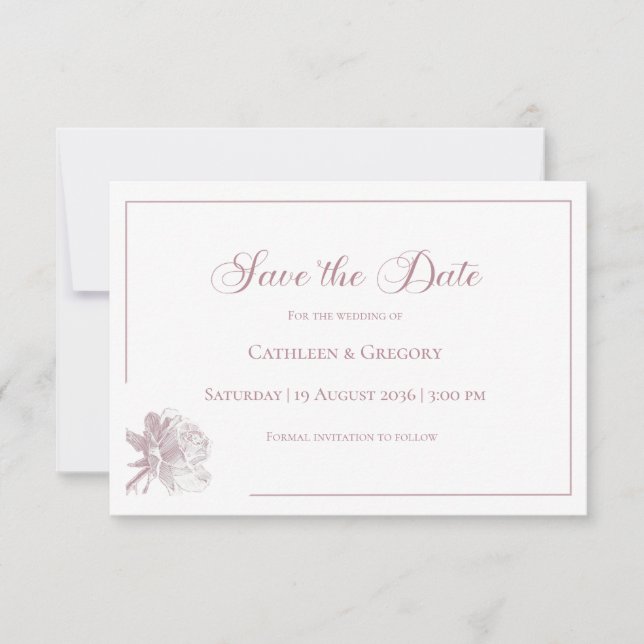 Reserve A Data Floral Line Art White Dusty Rose Wedding  (Frente)