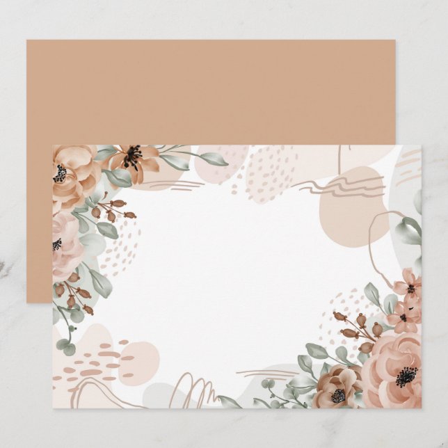 Reserve A Data Floral Marrom Bege Personalizado (Frente/Verso)