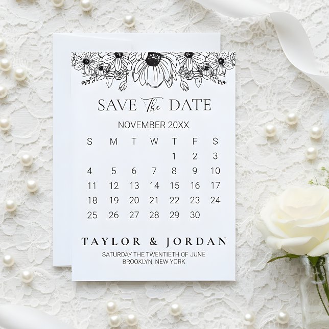 Reserve A Data Floral Minimalist Botanical Calendar Wedding  (Criador carregado)