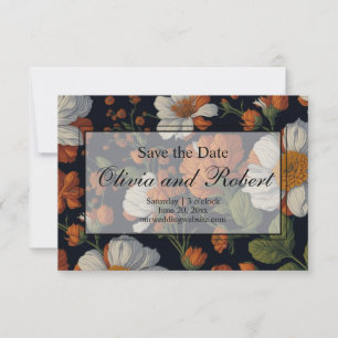 Reserve A Data Floral preto-branco-alaranjado Elegante