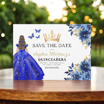 Reserve A Data Floral Real Princesa Azul Birthday Quinceanera<br><div class="desc">Celebre com estilo o convite da Princesa Birthday Quinceañera, Rosa Floral e Dourada. Este elegante design apresenta flores cor-de-rosa macio, aliadas a sotaques de ouro luxuosos, perfeitas para uma celebração de 15 regal e memorável. O convite incorpora graça e sofisticação, ajustado de uma princesa. Os delicados detalhes florais e o...</div>