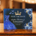 Reserve A Data Floral Real Princesa Azul Birthday Quinceanera<br><div class="desc">Celebre com estilo o convite da Princesa Birthday Quinceañera, Rosa Floral e Dourada. Este elegante design apresenta flores cor-de-rosa macio, aliadas a sotaques de ouro luxuosos, perfeitas para uma celebração de 15 regal e memorável. O convite incorpora graça e sofisticação, ajustado de uma princesa. Os delicados detalhes florais e o...</div>