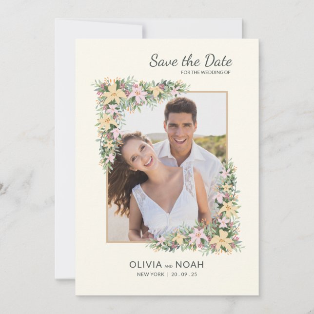 Reserve A Data Floral Romance Photo Save the Date Card (Frente)