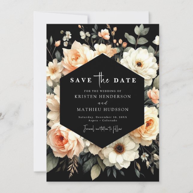 Reserve A Data Floral Romântico Casamento de Pêssego (Frente)