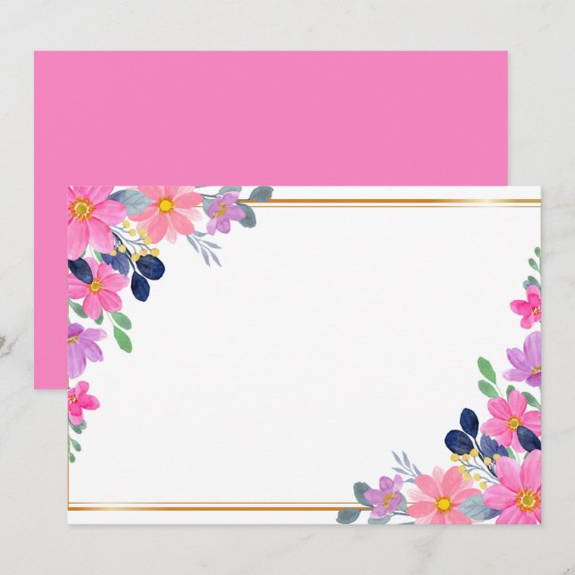 Reserve A Data Floral Rosa Quente Personalizado em Branco (Frente/Verso)