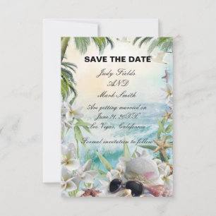 Reserve A Data Floral Tropical Beach Weding The Date Card
