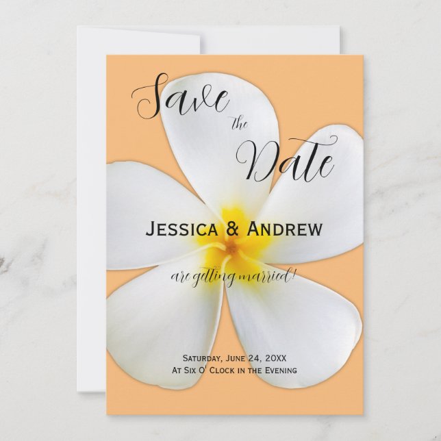 Reserve A Data Floral Tropical, Laranja Plumeria Branca, Casament (Frente)