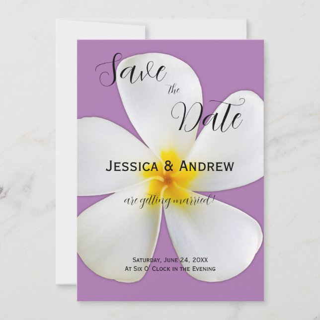 Reserve A Data Floral Tropical, Plumeria Branca, Lavanda, Casamen (Frente)