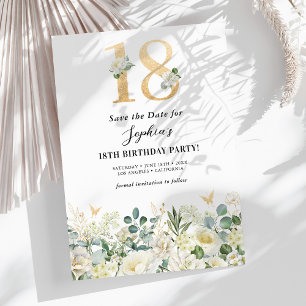 Reserve A Data Floral Verde e Branco Aniversário de 18 Anos