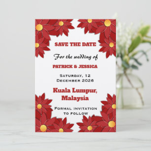 Reserve A Data Floral Vermelho e Dourado Geométrico