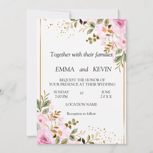 Reserve A Data Floral wedding invitation (Frente)
