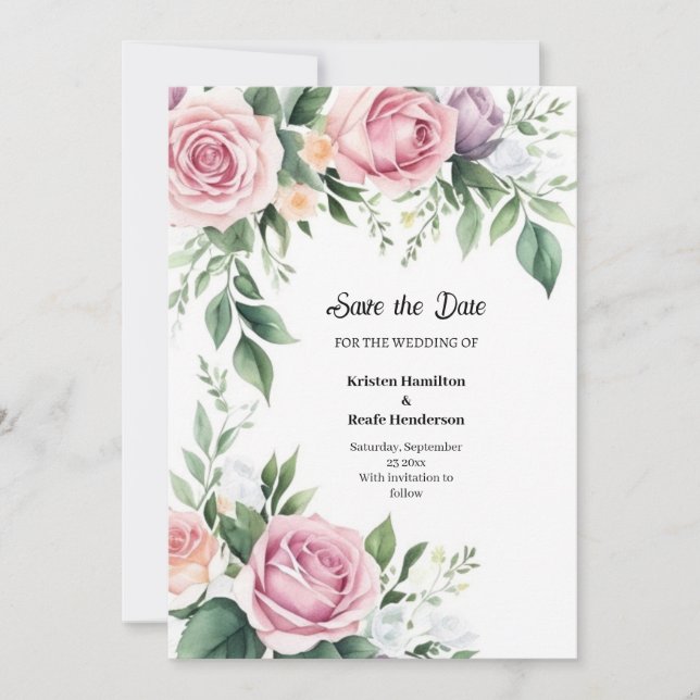 Reserve A Data Floral Wedding Save the Date Card (Frente)