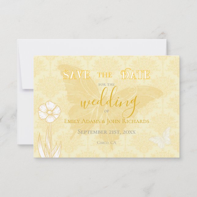 Reserve A Data Flores Amarelas e Borboletas Casamento  (Frente)