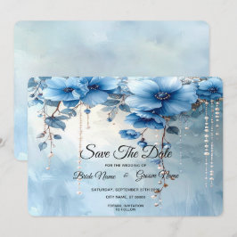 Reserve A Data Flores Azuis e Pérolas Save The Date