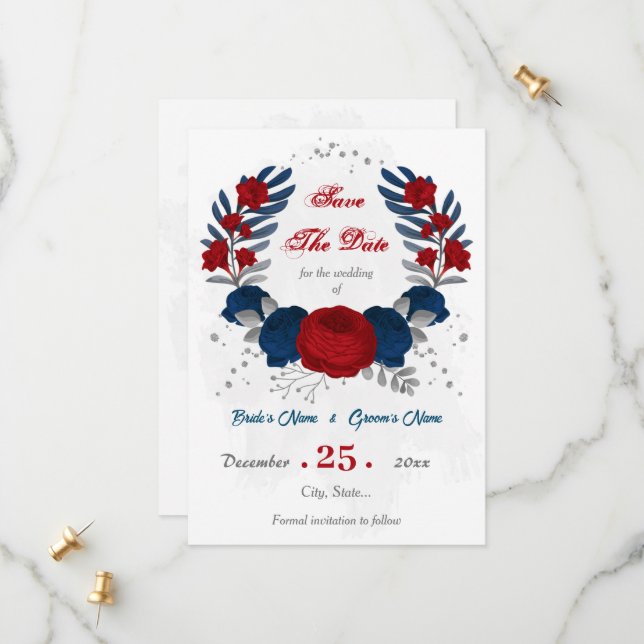 Reserve A Data flores azuis vermelhas e marinhos, botânica pratea (Frente/Verso In Situ)