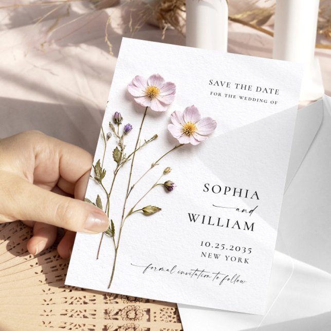 Reserve A Data Flores Boho Passado Impresso Elegante Casamento (Criador carregado)
