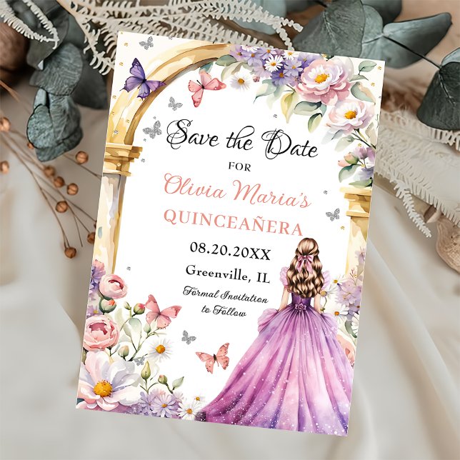 Reserve A Data Flores Borboletas Lilac Princesa Quinceañera (Criador carregado)