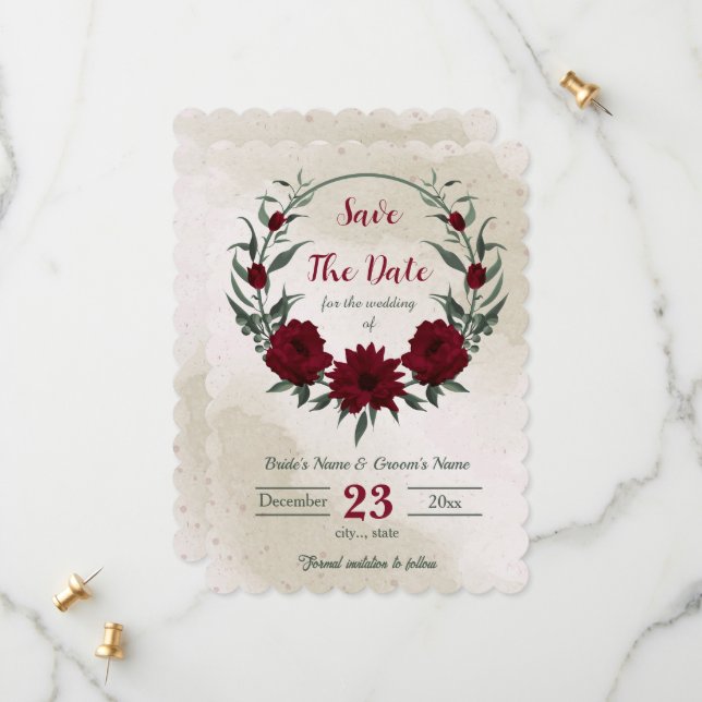 Reserve A Data Flores borgonhetas verdes botânicas (Frente/Verso In Situ)