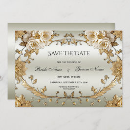 Reserve A Data Flores Brancas do Ornamentado do ouro Salvem a Dat