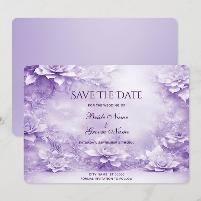 Reserve A Data Flores Brancas Roxas Guardam A Data (Frente/Verso)