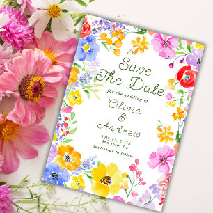 Reserve A Data Flores Coloridas de Aquarela Casamento Salve a Dat