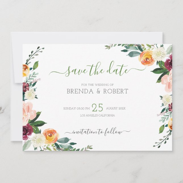 Reserve A Data Flores coloridas na borda (Frente)