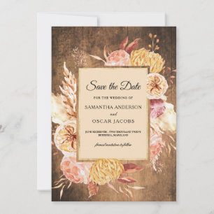 Reserve A Data Flores Coloridas Pastel em Madeira Vintage e Aquar