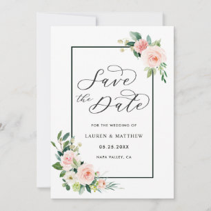Reserve A Data Flores Cor-de-Rosa Aguarela Casamento Salve a Data