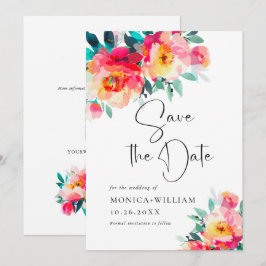 Reserve A Data Flores Cor-de-Rosa Brilhante Aquarela Casamento Ca