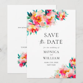 Reserve A Data Flores Cor-de-Rosa Brilhante Aquarela Casamento Ca