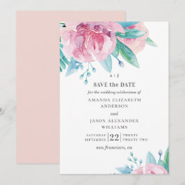 Reserve A Data Flores cor-de-rosa em aquarela. Casamento floral r