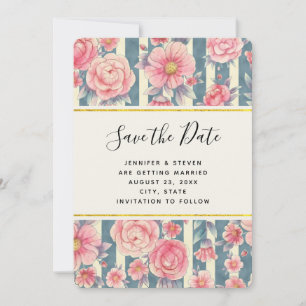 Reserve A Data Flores Cor-de-Rosa em Aquarela em Listras Salve a